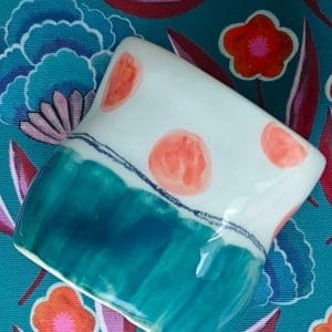 Taza sin asa ONDAS - Topos y liso, Coral y turquesa