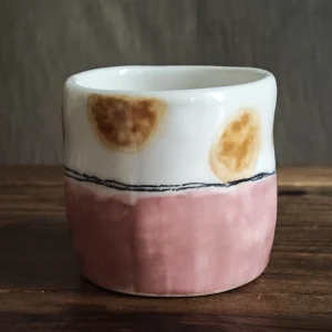Taza sin asa ONDAS - Topos y liso, Mostaza y rosa